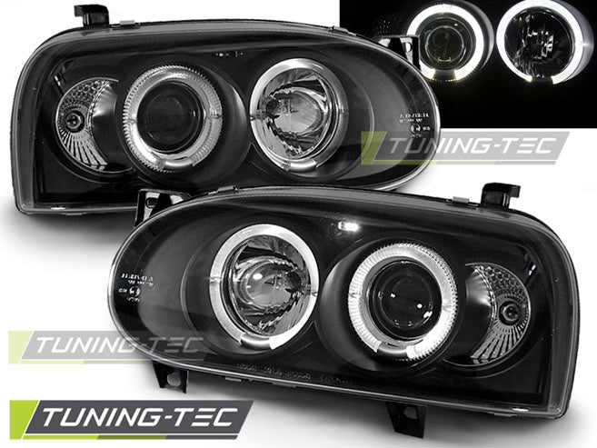 Tuning-Tec LED Angel Eyes Scheinwerfer für VW Golf 3 91-97 schwarz