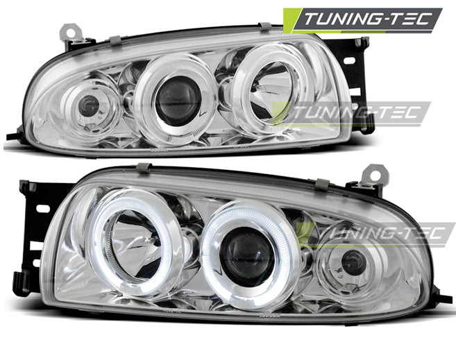 Tuning-Tec LED Angel Eyes Scheinwerfer für Ford Fiesta MK4 95-99 chrom