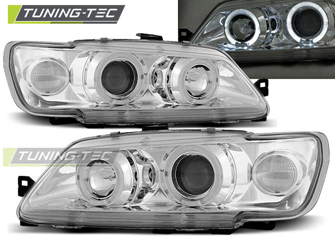 Tuning-Tec LED Angel Eyes Scheinwerfer für Peugeot 306 93-97 chrom