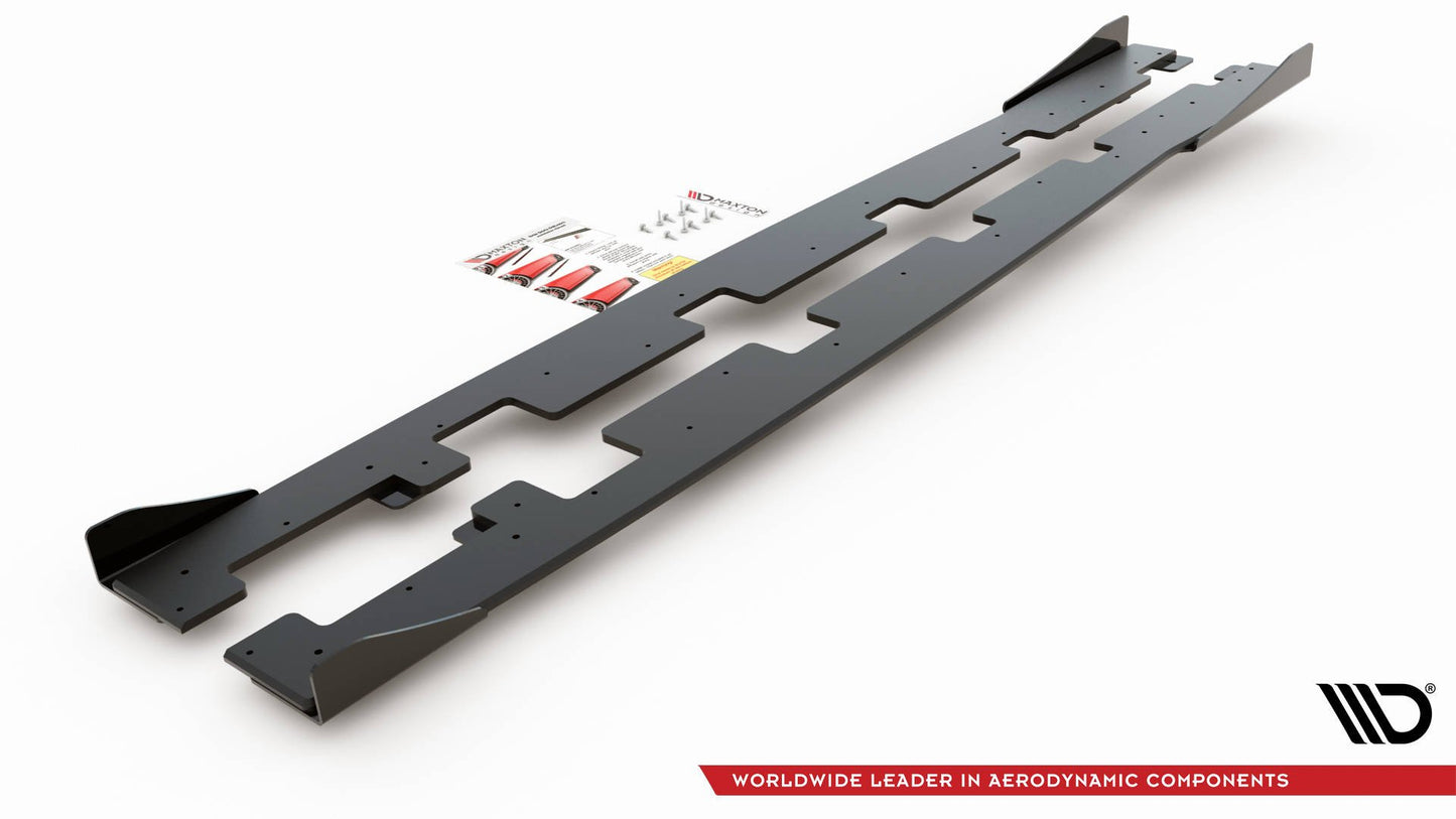 Maxton Robuste Racing Seitenschweller Ansatz für für + Flaps Ford Focus RS Mk3 schwarz Hochglanz