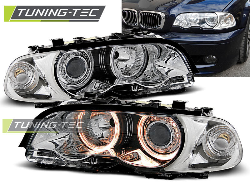 Tuning-Tec Angel Eyes Scheinwerfer für BMW 3er E46 Lim./Touring/Coupe/Cabrio 99-01 Chrom Set