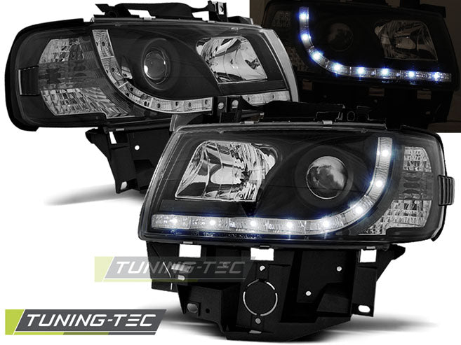 Tuning-Tec LED Tagfahrlicht Scheinwerfer für VW T4 96-03 (langer Vorderwagen) schwarz