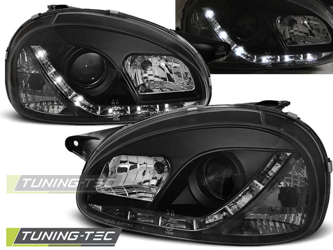 Tuning-Tec LED Tagfahrlicht Scheinwerfer für Opel Corsa B 93-00 schwarz