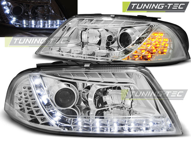 Tuning-Tec LED Tagfahrlicht Scheinwerfer für VW Passat 3Bg 00-05 chrom mit LED Blinker