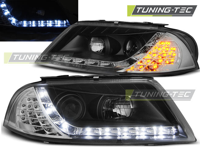 Tuning-Tec LED Tagfahrlicht Scheinwerfer für VW Passat 3BG 00-05 schwarz mit LED Blinker