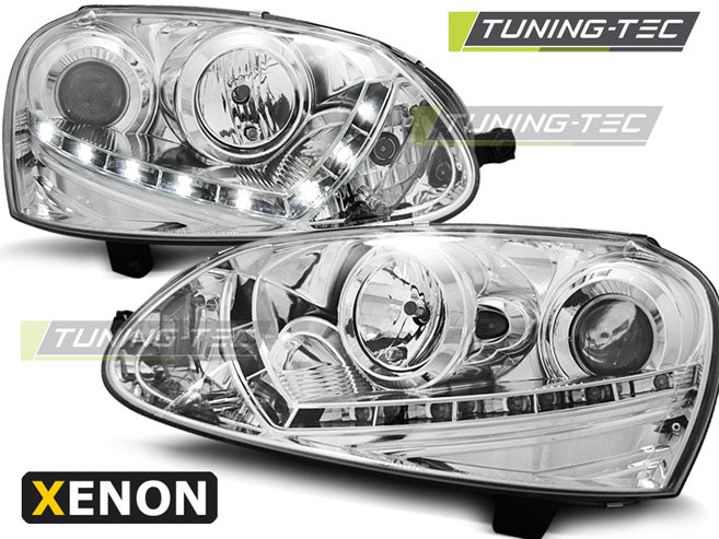 Tuning-Tec Xenon LED Tagfahrlicht Scheinwerfer für VW Golf 5 03-09 chrom