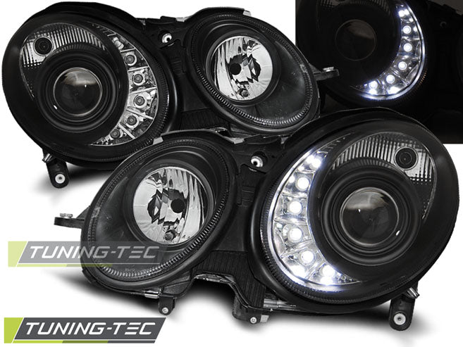 Tuning-Tec LED Tagfahrlicht Scheinwerfer für Mercedes Benz E-Klasse W211 02-06 schwarz