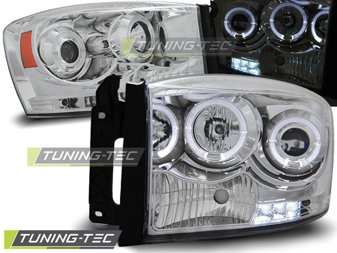 Tuning-Tec LED Angel Eyes Scheinwerfer für Dodge RAM 06-08 chrom