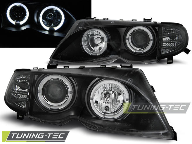 Tuning-Tec LED Angel Eyes Scheinwerfer für BMW 3er E46 01-05 schwarz Set