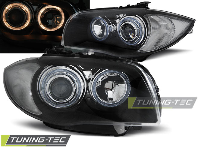 Tuning-Tec Angel Eyes Scheinwerfer für BMW 1er E81, E82, E87, E88 04-11 schwarz