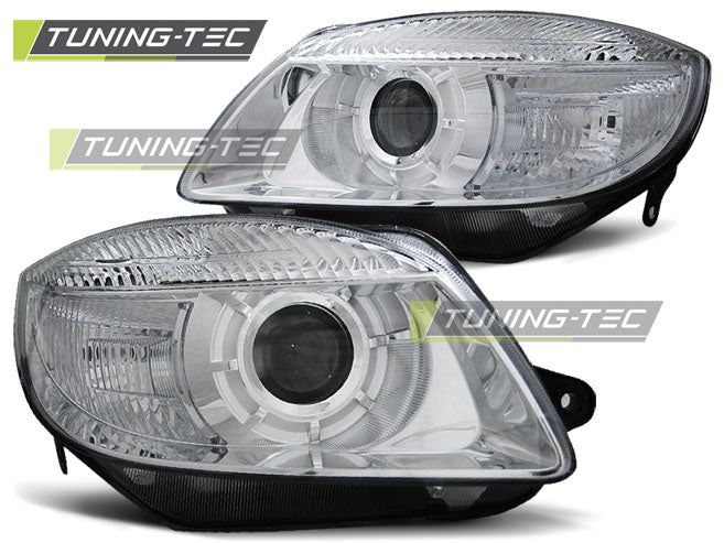 Tuning-Tec Xenon Look Klarglas Scheinwerfer für Skoda Fabia 2 / Roomster 07-10 chrom