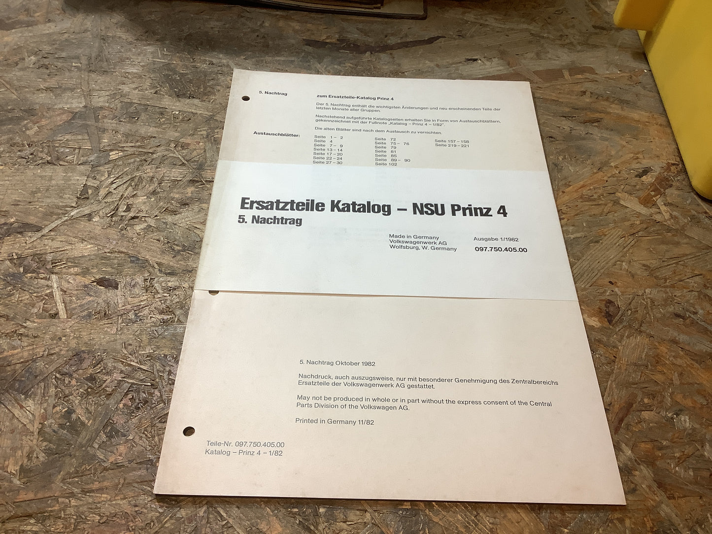 Ersatzteile Katalog- NSU Prinz 4, 5. Nachtrag Ausgabe 1/1982