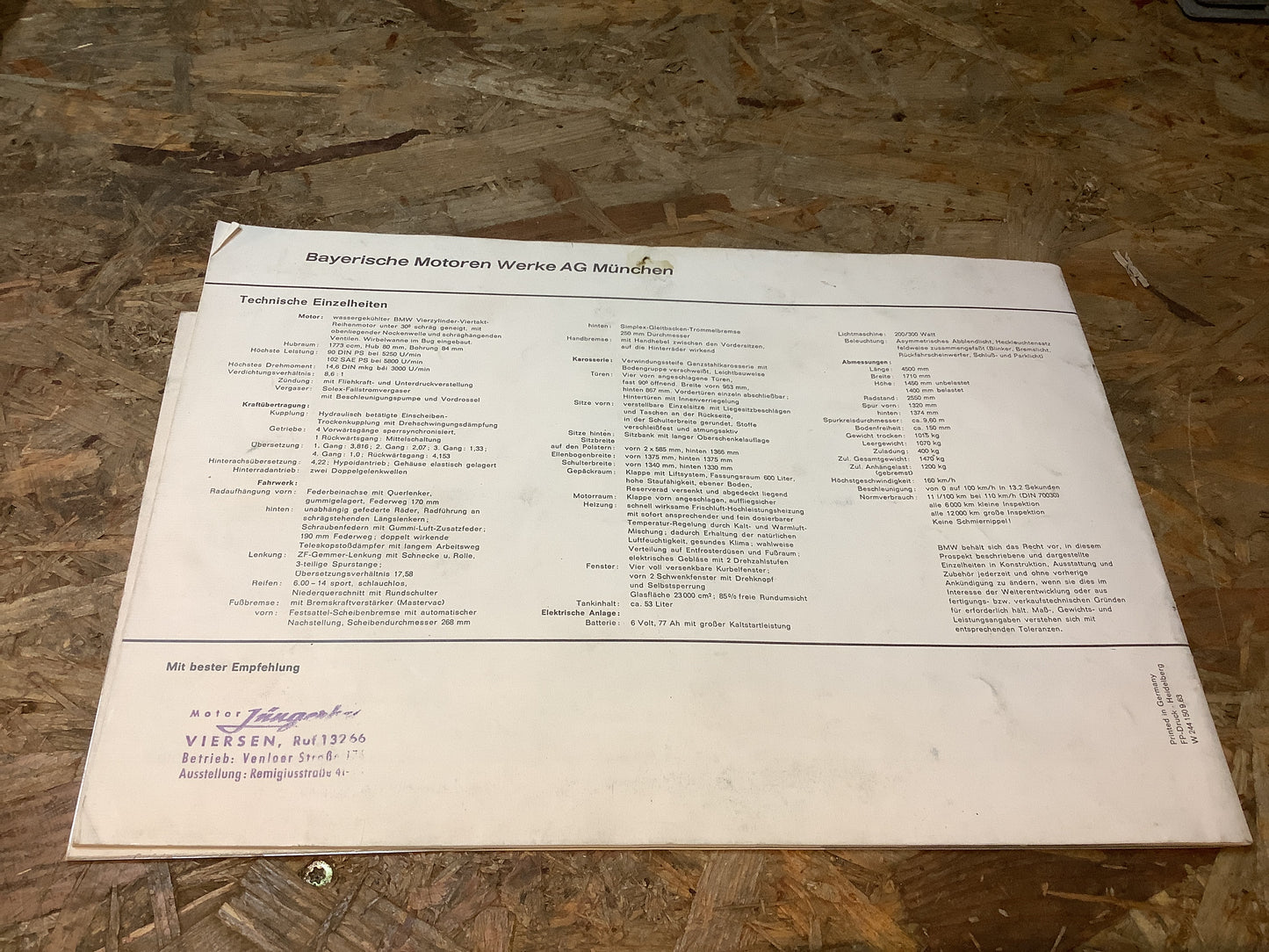 Die Neue Klasse BMW 1800 Werbeprospekt