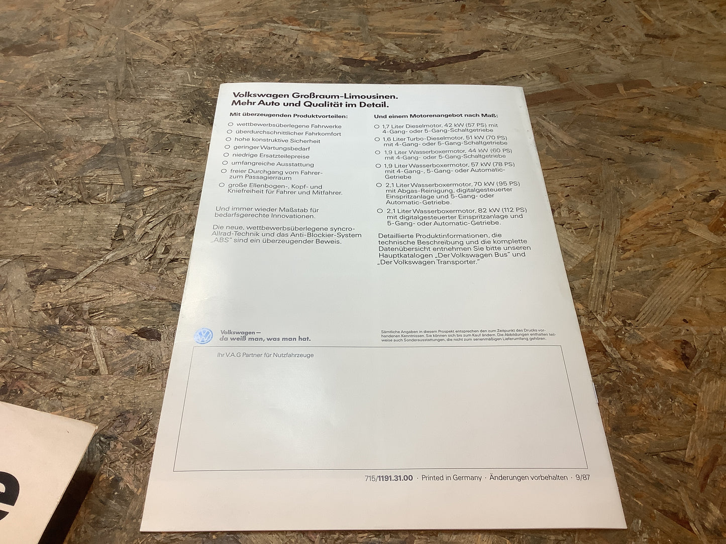 Die Volkswagen Großraum-Limousinen Werbeprospekt