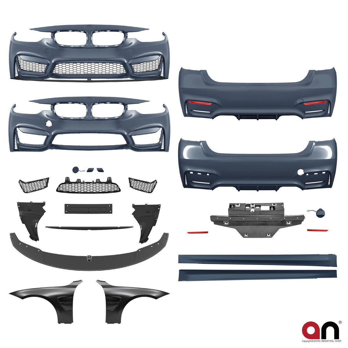 Bodykit Stoßstangen Set mit Kotflügeln & Spoiler passend für BMW 3 F30 Limousine 2012-2018