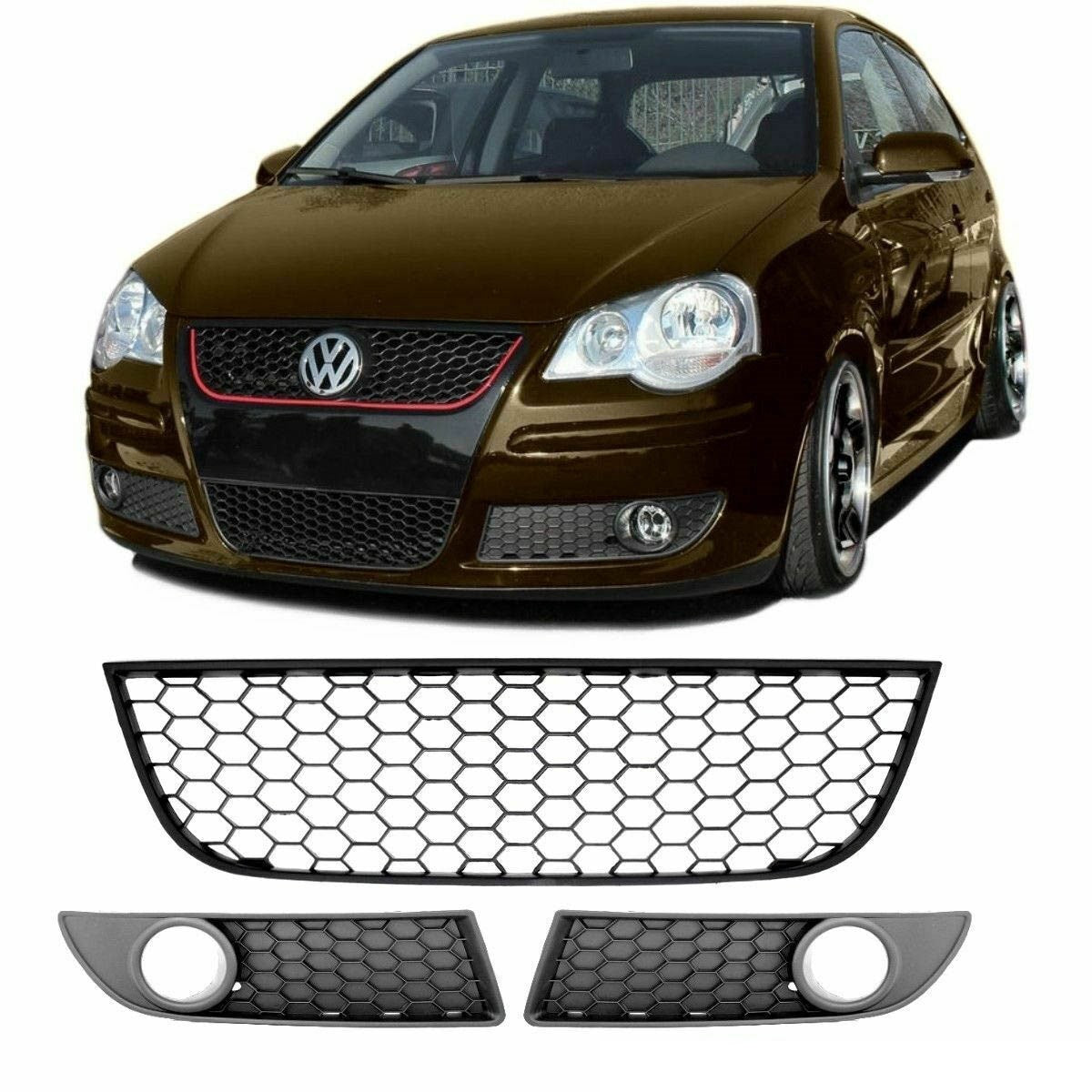 Frontstoßstange Gittergrill Set passend für VW Polo 9N Facelift 2005-2009