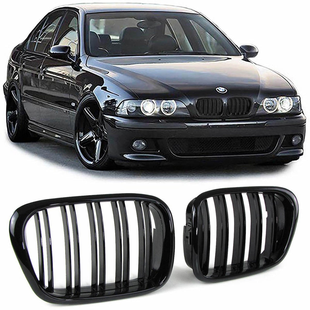 Frontgrill Glänzend Schwarz für BMW 5 E39 Limousine Touring 1995-2003 Doppellinie