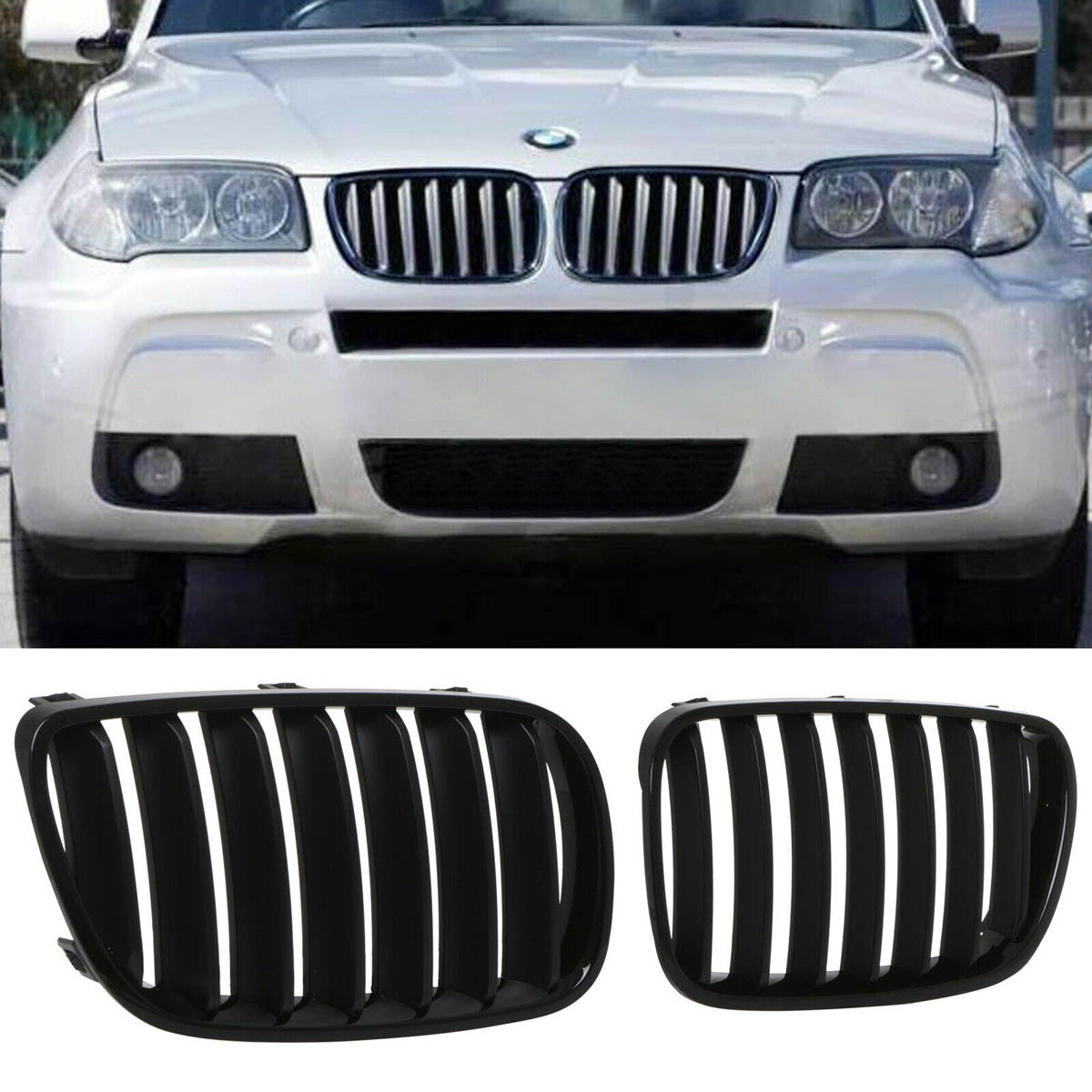 Sportgrill Einzel-Linie Hochglanz Schwarz passend für BMW X3 E83 2006-2010