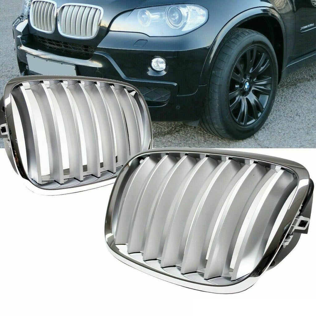 Sport Kühlergrill Single Line Matt Silber für BMW X6 E71 E72 X5 E70 2008-2014