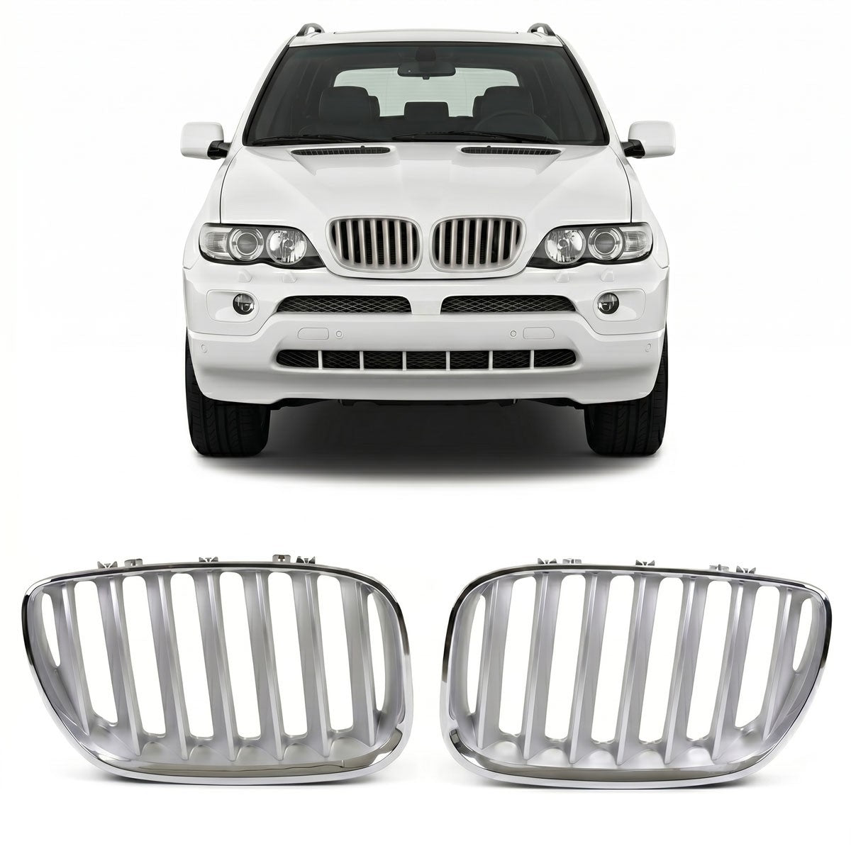 Sportgrill Einzellinie Chrom & Matt Silber passend für BMW X5 E53 2003-2007