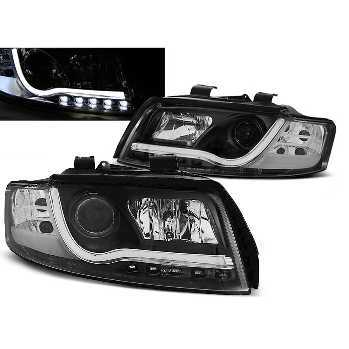 Scheinwerfer Tube Light DRL Schwarz passend für Audi A4 10.00-10.04