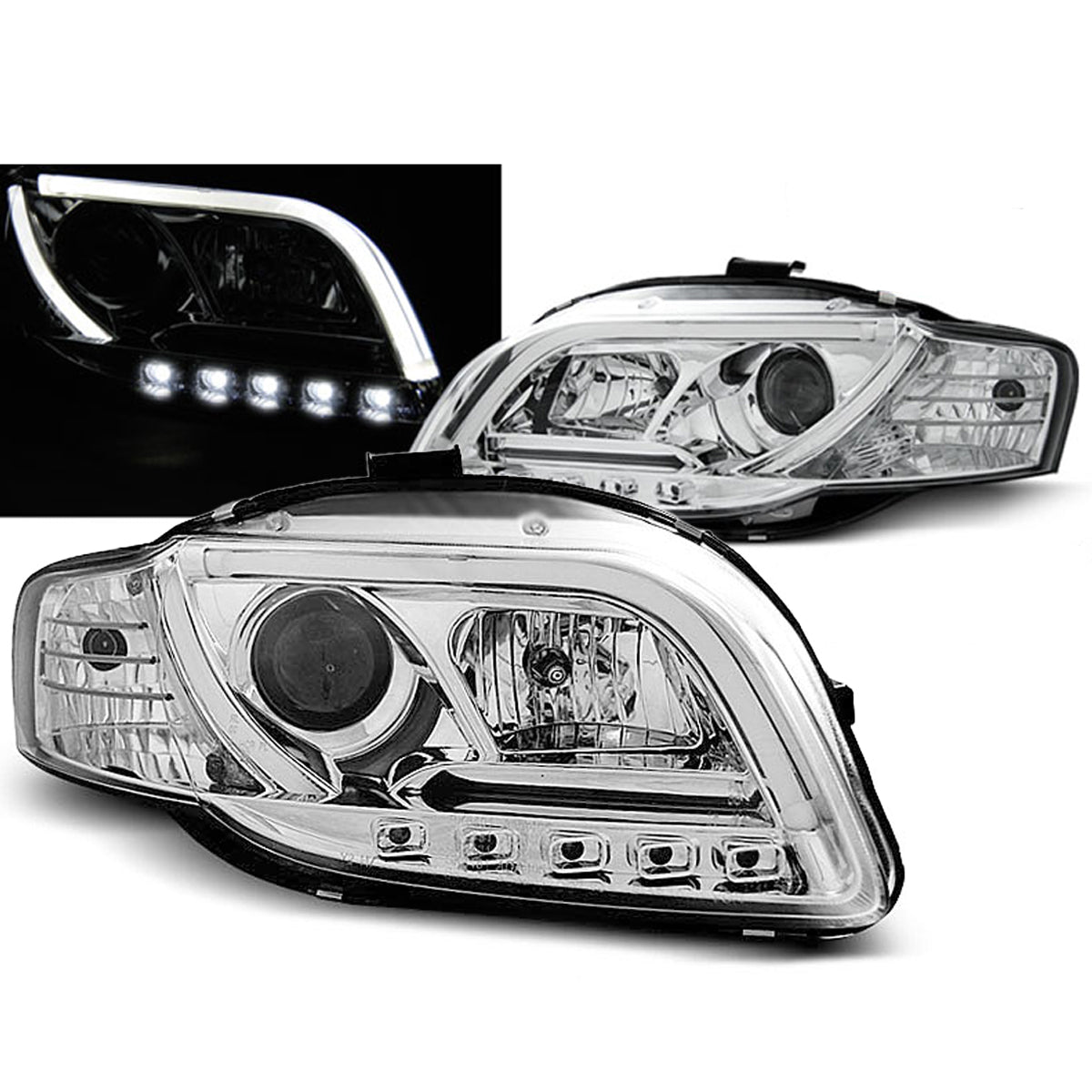 Scheinwerfer Tube Light DRL Chrom passend für Audi A4 B7 11.04-03.08