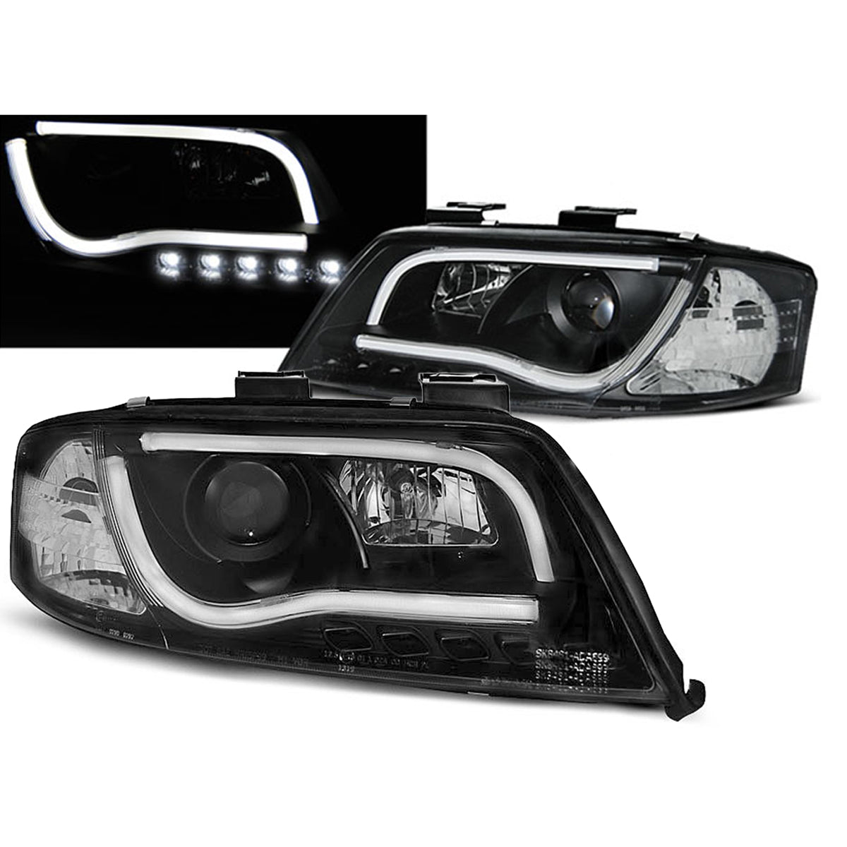 Scheinwerfer Tube Light DRL Schwarz passend für Audi A6 06.01-05.04