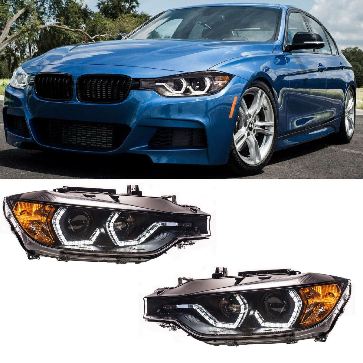 Xenon Schwarz DRL Scheinwerfer passend für BMW 3er F30/F31 2012-2015