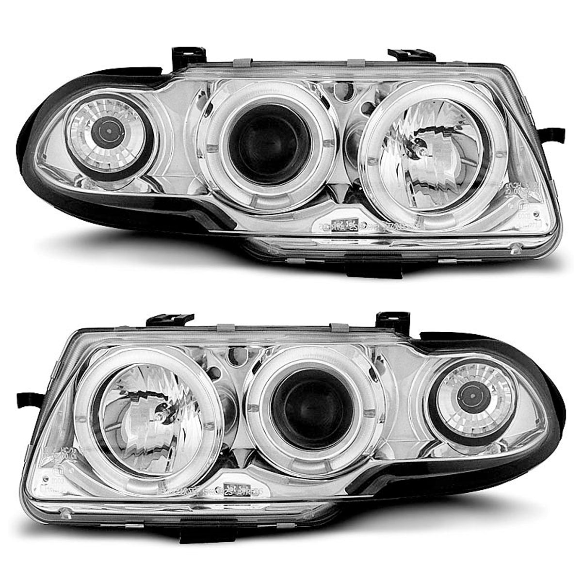 Scheinwerfer passend für Opel Astra F 09.91-08.94 Angel Eyes Chrom