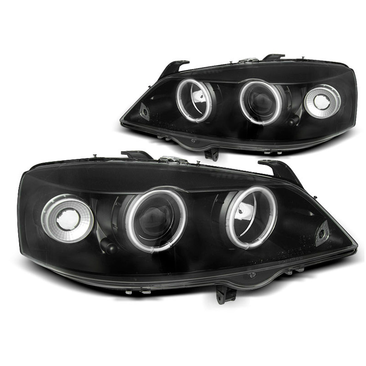 Scheinwerfer passend für Opel Astra G 09.97-02.04 Angel Eyes CCFL Schwarz