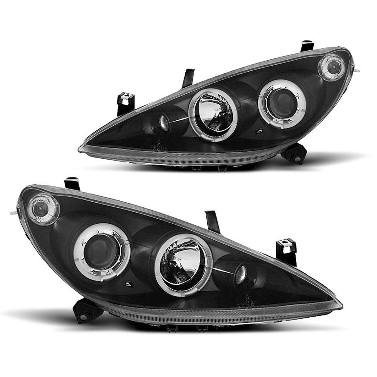 Scheinwerfer passend für Peugeot 307 04.01-06.05 Angel Eyes Schwarz