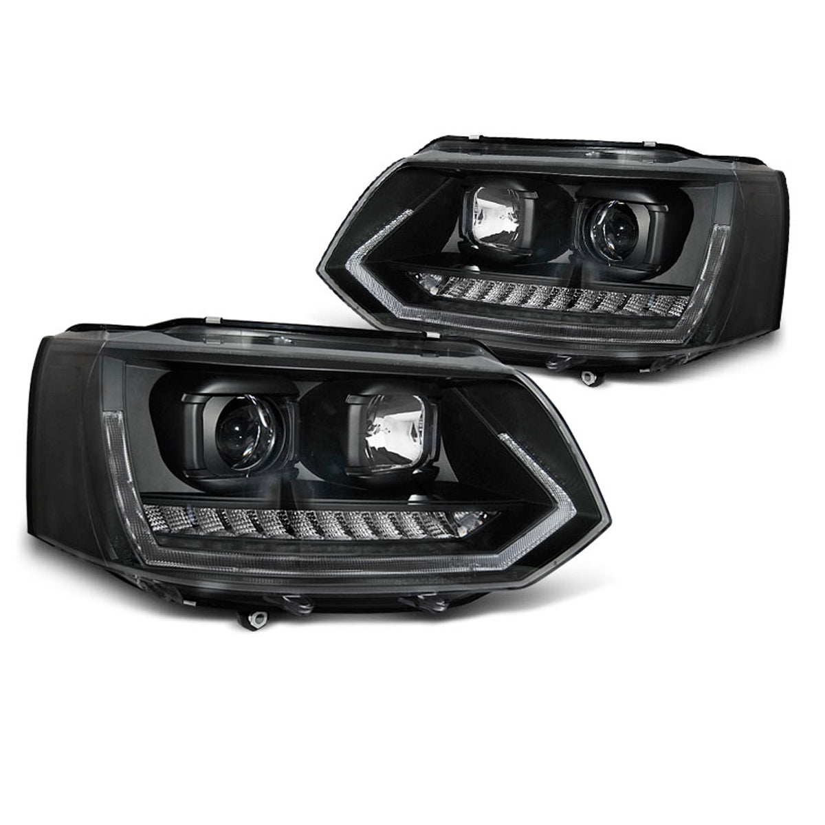 Scheinwerfer Röhrenlicht DRL Schwarz SEQ passend für VW T5 2010-2015