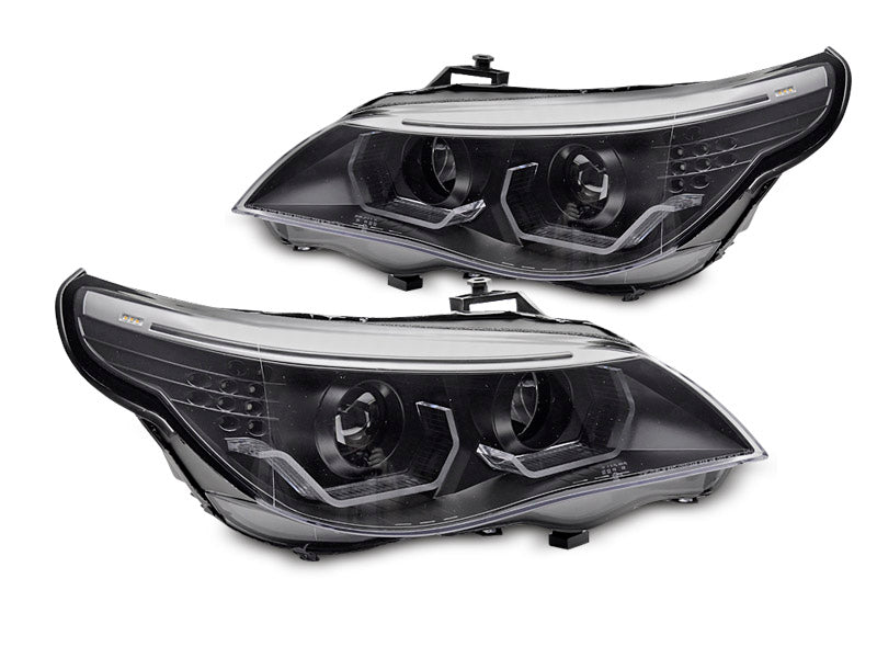 Tuning-Tec 3D LED Angel Eyes Scheinwerfer für BMW 5er E60 / E61 03-07 schwarz mit LED Blinker
