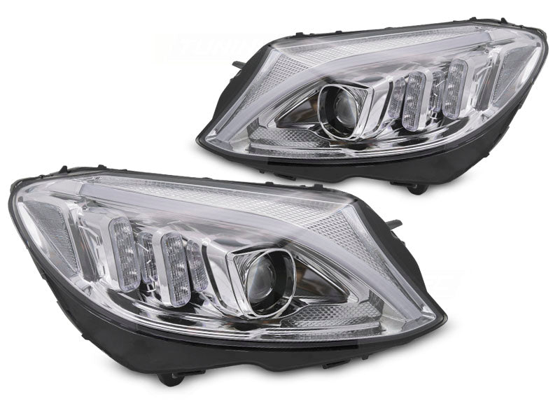 Tuning-Tec LED Tagfahrlicht Scheinwerfer für Mercedes Benz C-Klasse W205 14-18 chrom mit dyn. Blinker