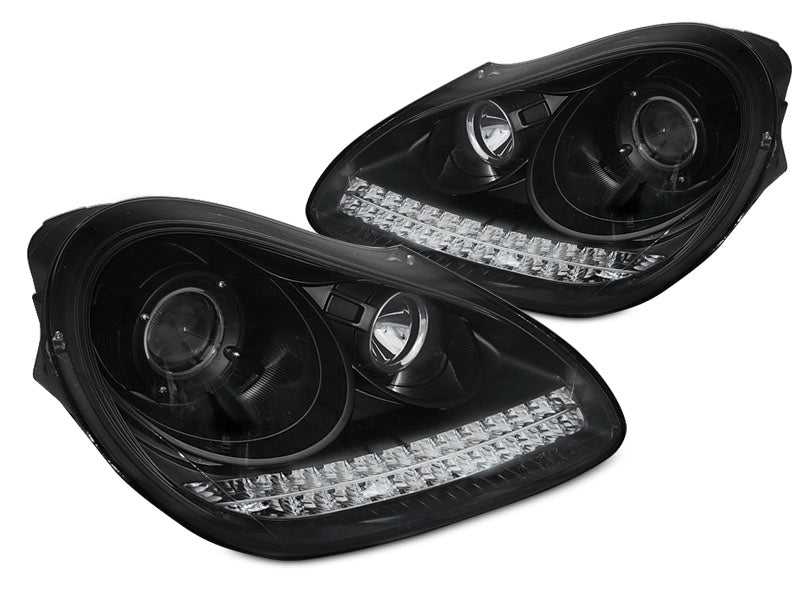 Tuning-Tec Xenon LED Tagfahrlicht Scheinwerfer für Porsche Cayenne 955 02-06 schwarz mit LED Blinker