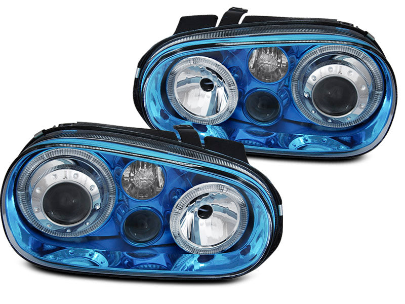Tuning-Tec Angel Eyes Scheinwerfer für VW Golf 4 97-03 "Mirrorblue" mit NSW