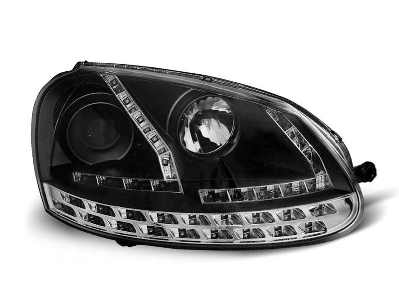 Tuning-Tec LED Tagfahrlicht Scheinwerfer für VW Golf 5 schwarz mit LED Blinker