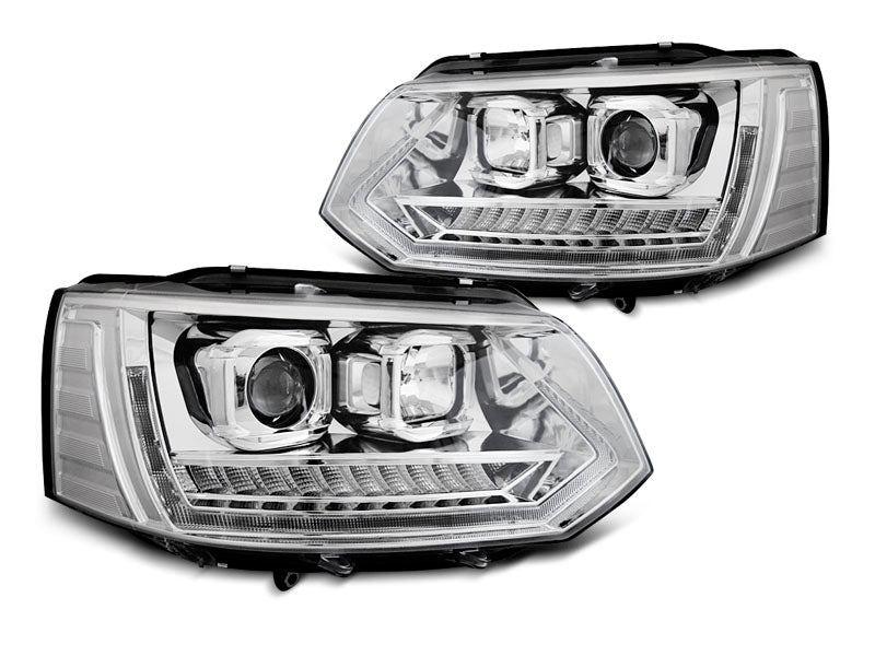 Tuning-Tec LED Tagfahrlicht Scheinwerfer für VW T5 GP (Facelift) 10-15 chrom mit dynamischem LED Blinker