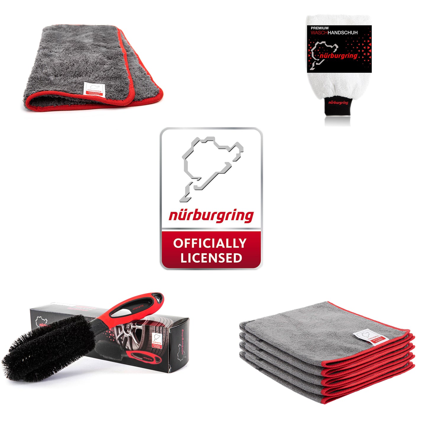 Nürburgring Pflege Komplettset Waschhandschuh Waschbürste Mikrofasertuch Felgenbürste