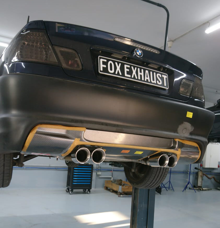 BMW E46 320/ 323/ 325/ 328/ 330 M3-Optik V2 Endschalldämpfer Ausgang zentriert - 4x90mm Typ 25 mittig Variante 2