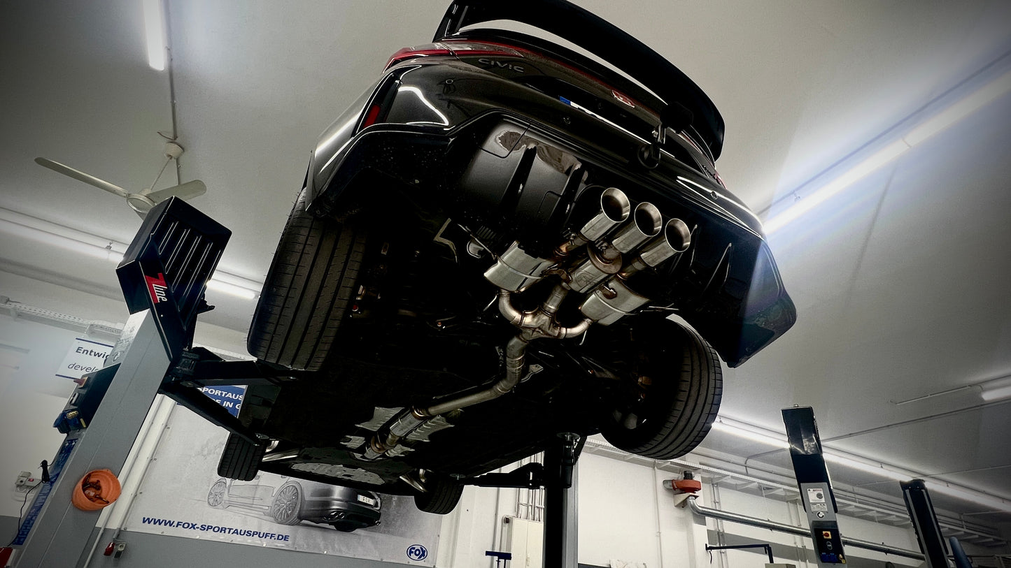 Honda Civic 11 Type R Halbanlage 80mm ab OPF bestehend aus 3 Endschalldämpfer mit 1x Abgasklappe, 1 Mittelschalldämpfer un...