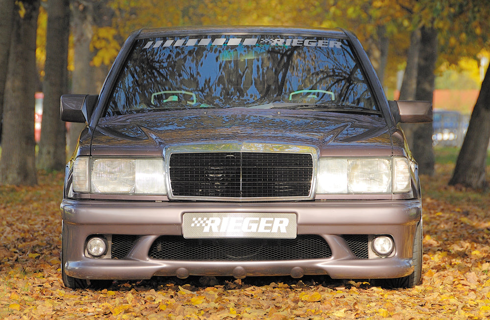 Mercedes 190 (W201) Rieger Spoilerstoßstange mit Aussparung für NSW, ABS,
inkl. Alugitter, Montagezubehör, ABE