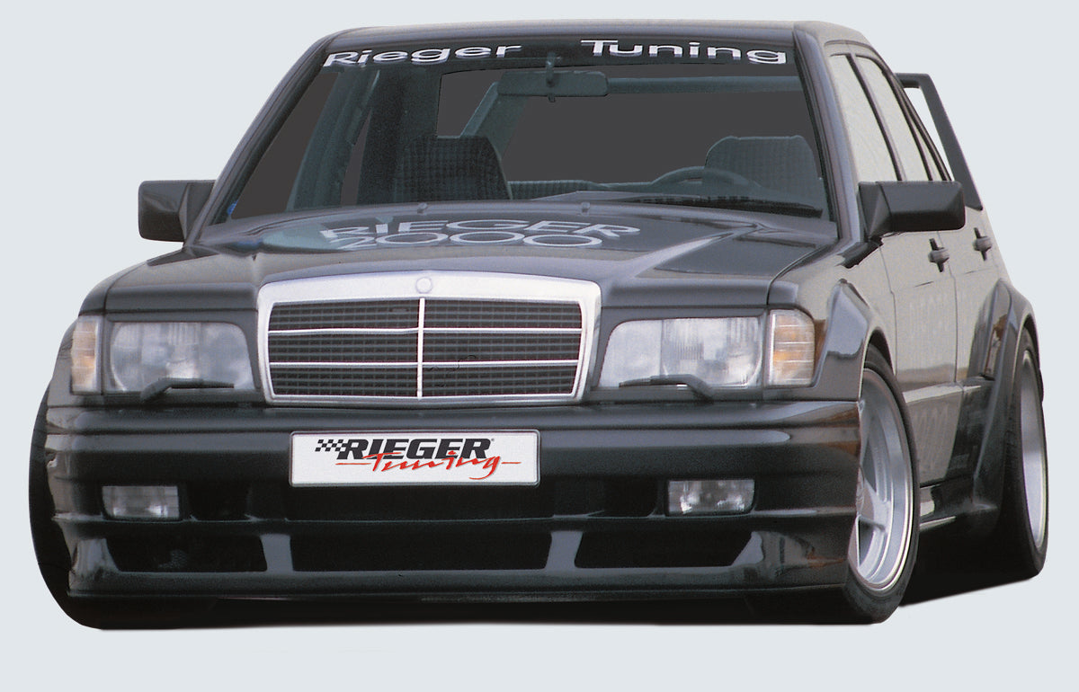 Mercedes 190 (W201) Rieger Spoilerstoßstange für Fzg. mit Seriengrill mit Aussparung für NSW, GFK,
inkl. Gutachten, Montagezubehör