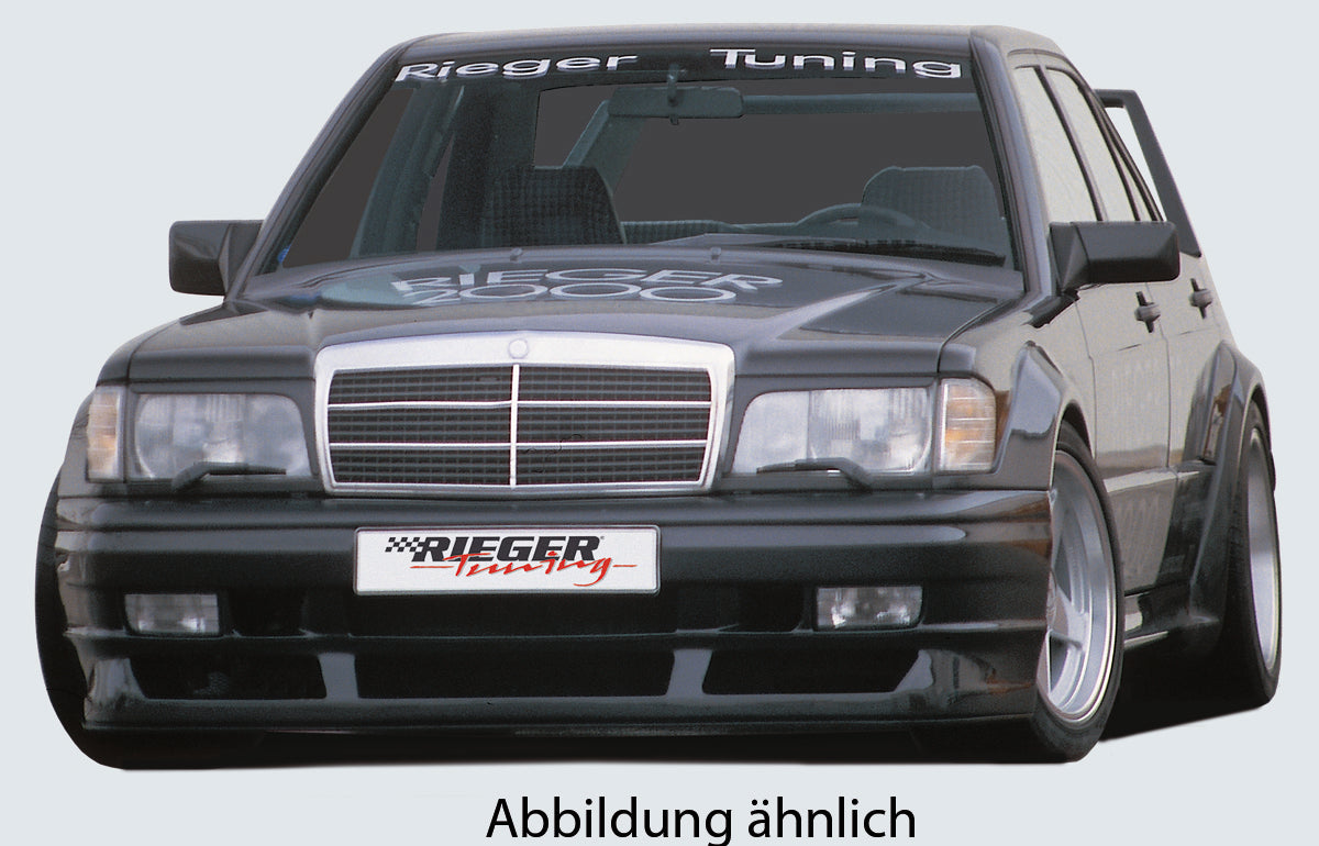 Mercedes 190 (W201) Rieger Spoilerstoßstange ohne NSW-Aussparung, für Fzg. mit SEC-Grill GFK,
inkl. Gutachten, Montagezubehör
