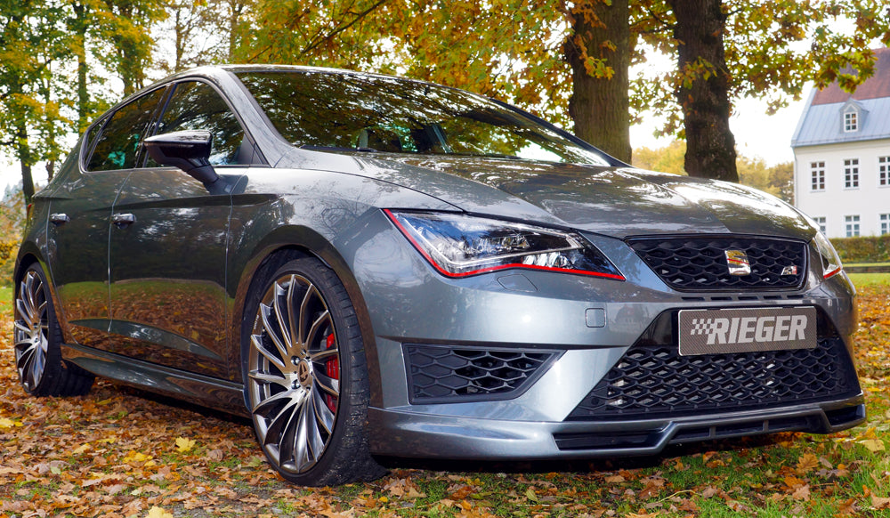 Seat Leon Cupra (5F) Rieger Spoilerlippe mit zusätzlichen Lüftungsschlitzen, ABS,
inkl. Montagezubehör, Alugitter, ABE