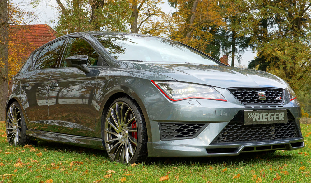 Seat Leon (5F) Rieger Spoilerlippe mit zusätzlichen Lüftungsschlitzen, ABS,
inkl. Montagezubehör, Alugitter, ABE