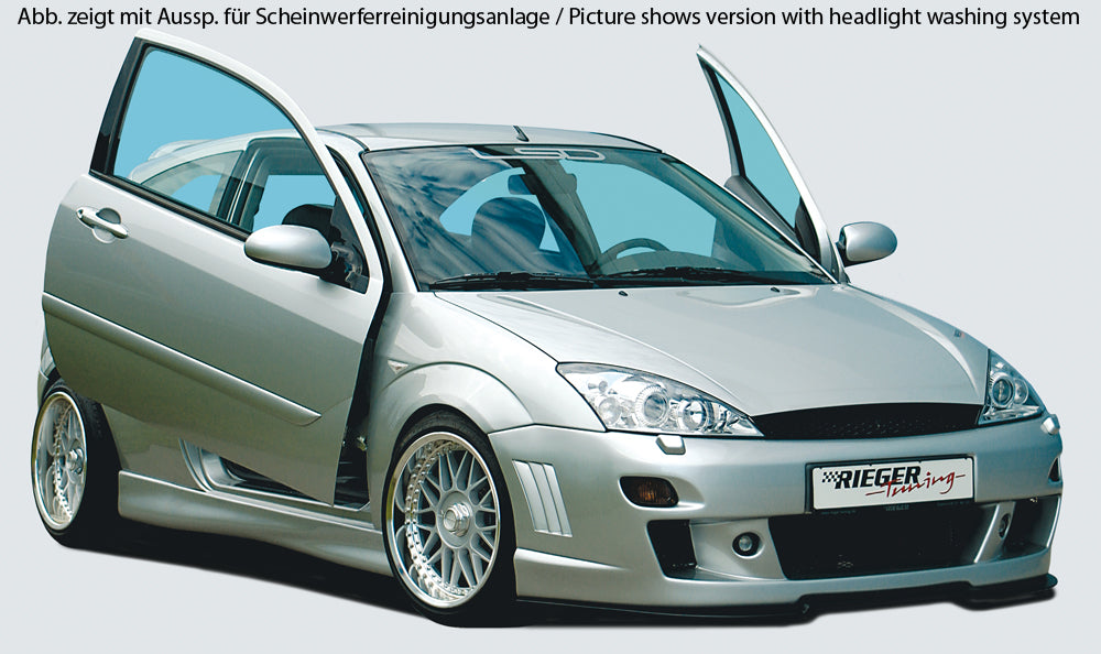 Ford Focus 1 Rieger Spoilerstoßstange -> bis Modell 10/2001 mit Aussparung für Blinkleuchten, mit seitlichen Rippen, ABS,
inkl. Alugitter, Montagezubehör, ABE