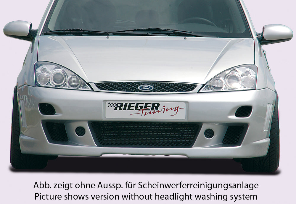 Ford Focus 1 Rieger Spoilerstoßstange ab Modell 11/2001 mit zusätzlichen Lüftungsschlitzen, mit seitlichen Rippen, ABS, für Fzg. mit Scheinwerferreinigungsanlage,
inkl. Alugitter, Montagezubehör, ABE