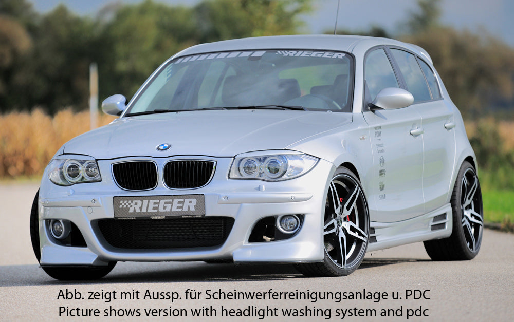 BMW 1er E87 (187 / 1K2/1K4) Rieger Spoilerstoßstange ABS, für Fzg. mit Einparkhilfe (PDC),
inkl. Alugitter, Montagezubehör, ABE