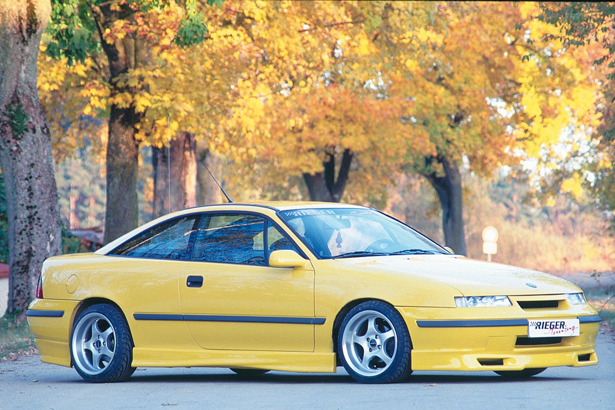 Opel Calibra (A) Rieger Seitenschweller (flache Ausf.für 15-/16-Zoll - 15,5 cm hinten) flache Version, links, ABS,
inkl. Gutachten, Montagezubehör, Aluwinkelleisten